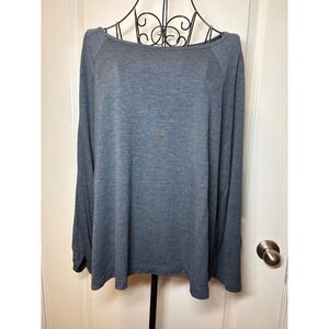 Loft Outlet Lounge Womens Large Blue Heathered Split Sleeve‎ Scoop Neck Top